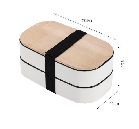 Simple Bamboo Double Layer Sealed Lunch Box with Tableware