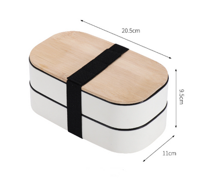 Simple Bamboo Double Layer Sealed Lunch Box with Tableware