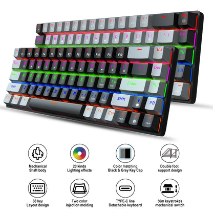 New 68 key RGB luminous esports game with blue and red axis mechanical keyboard laptop MAC 60%