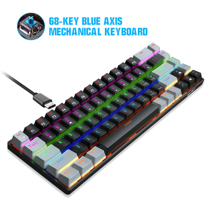 New 68 key RGB luminous esports game with blue and red axis mechanical keyboard laptop MAC 60%