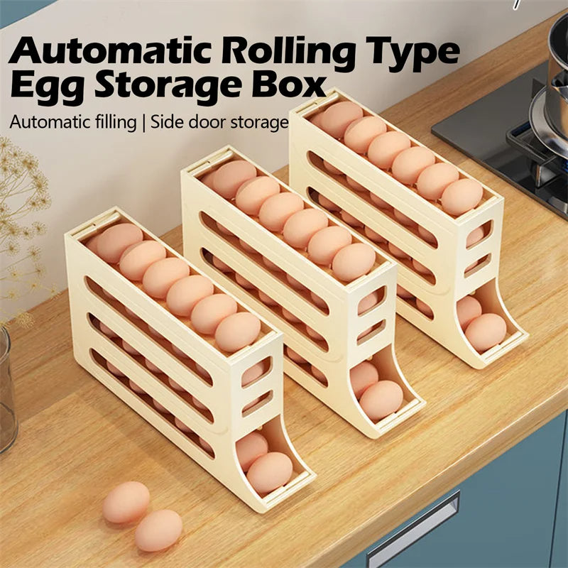 Refrigerator Egg Storage Box Automatic Scrolling Egg Holder Kitchen Large Capacity Dedicated Rolling Egg Storage Box for Kitchen