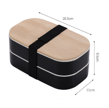 Simple Bamboo Double Layer Sealed Lunch Box with Tableware