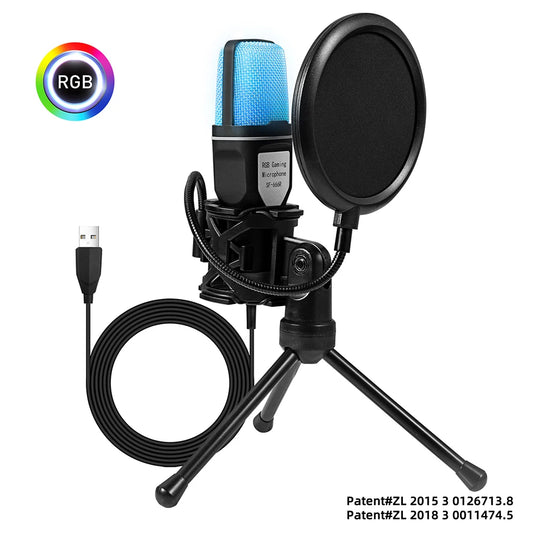 Condenser Microphone RGB Seven Color Luminous Microphone with Shock Mount