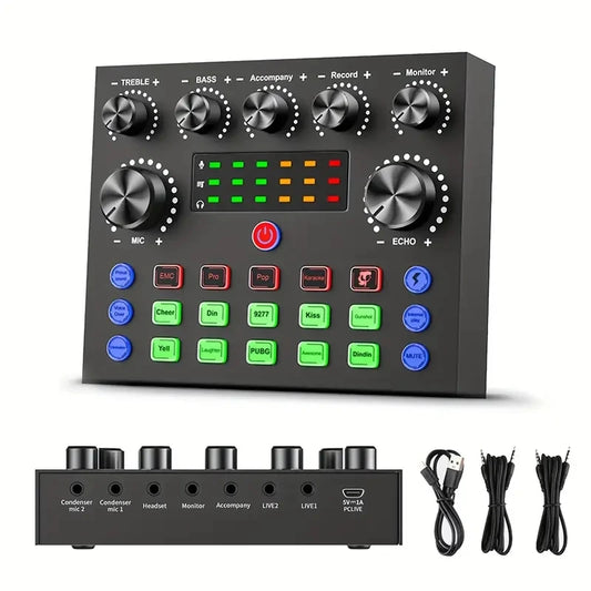 V8S Audio Mixer with Voice Changer, Podcast Mixer, Sound Card for Phone Gaming Karaoke Studio Live Streaming Podcast