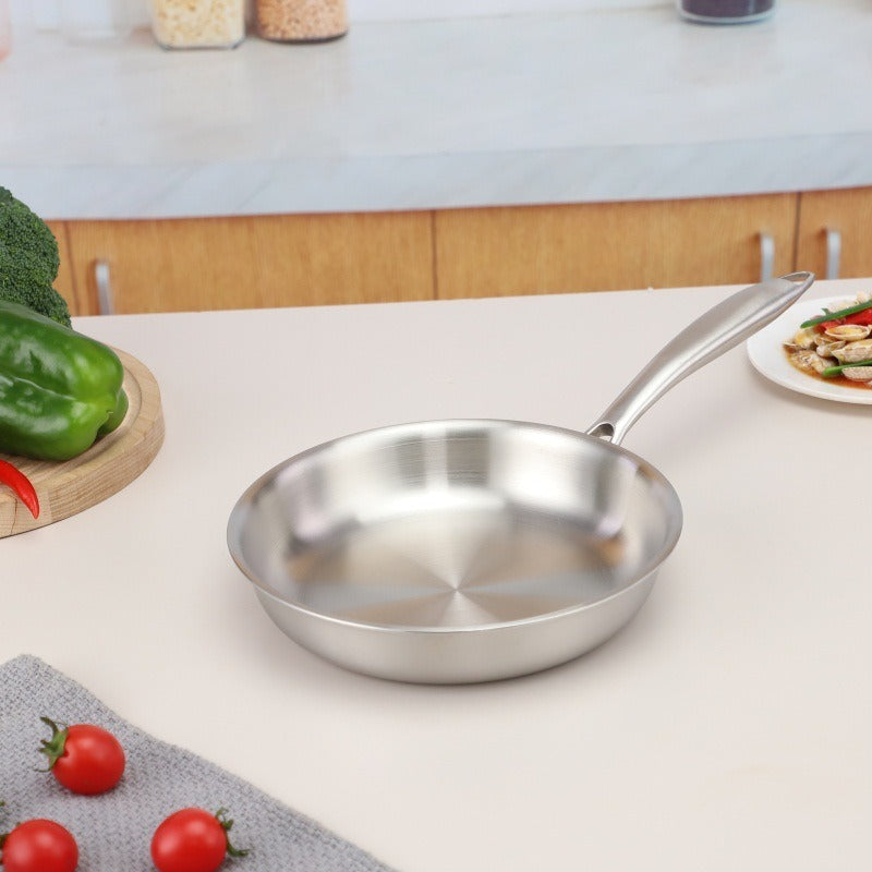 Stainless Steel Flat Bottomed Frying Pan - Uncoated, Non Stick