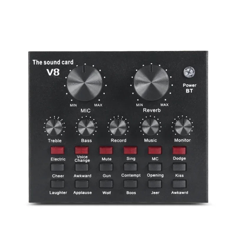 V8 Professional Sound Card - Recording Studio Equipment Voice Changer Audio Interface SoundCard