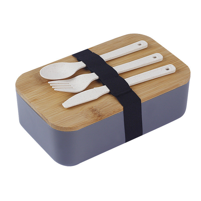 Simple Bamboo Double Layer Sealed Lunch Box with Tableware