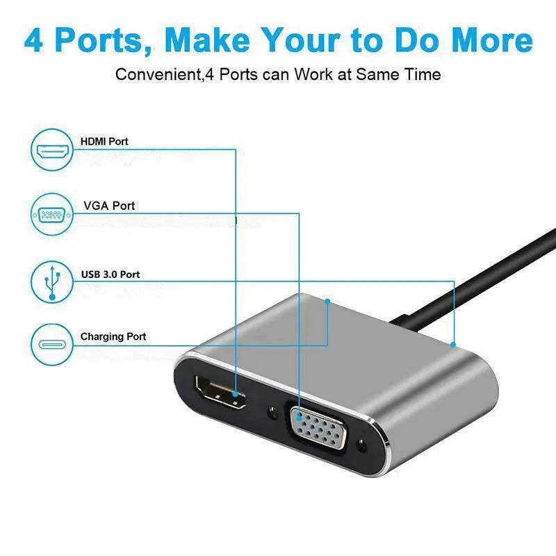 USB C Hub 4 in 1 Type C 3.0 Adapter to 4K HDMI VGA PD Fast Charge Splitter Docking Station Hub for Phone MacBook Laptop Computer