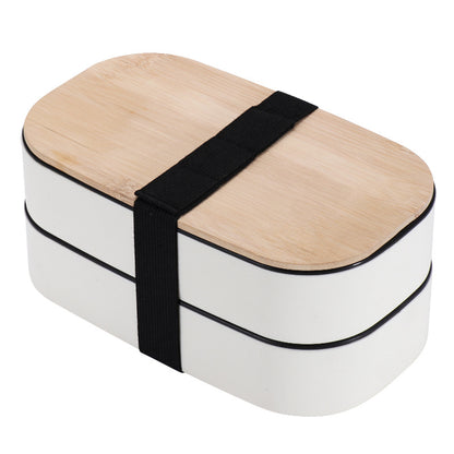 Simple Bamboo Double Layer Sealed Lunch Box with Tableware