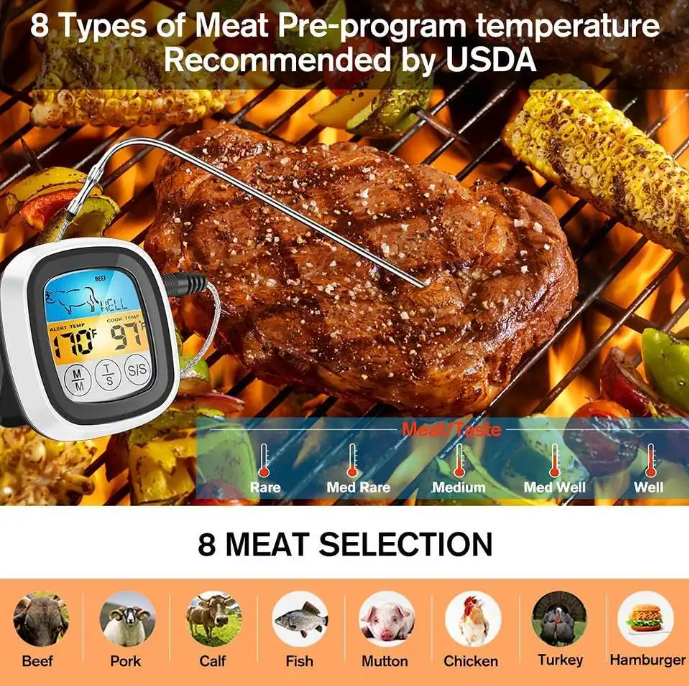 Meat Thermometer with Touchscreen Display