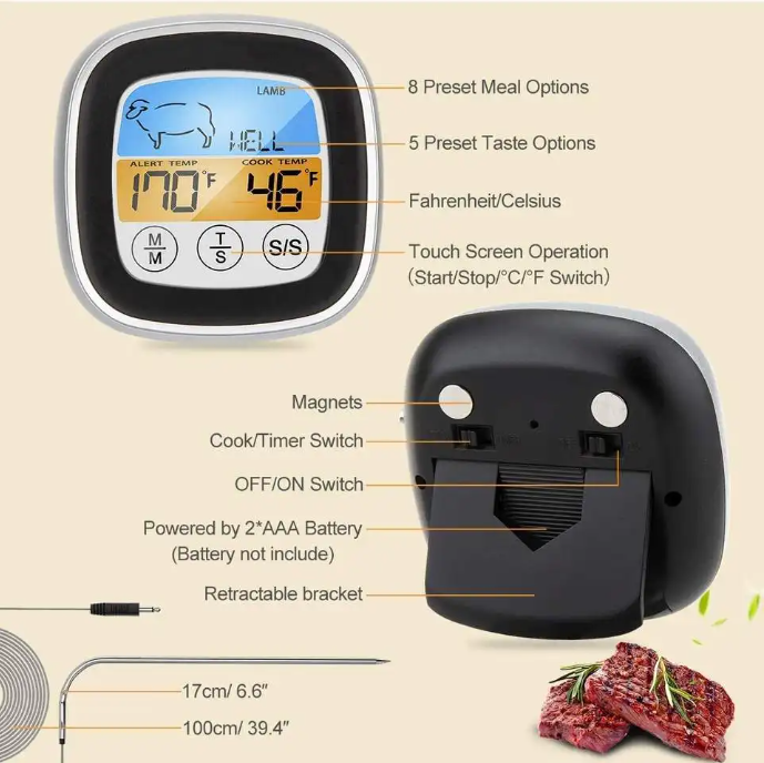 Meat Thermometer with Touchscreen Display