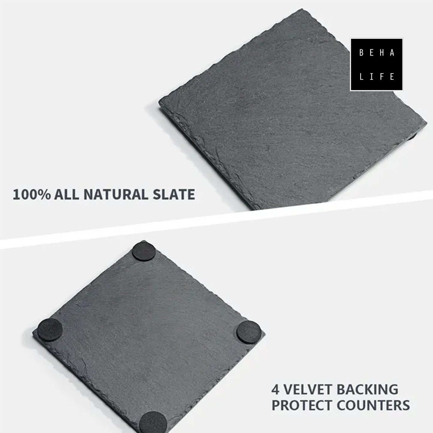 Square Slate Stone Coasters - Set of 4