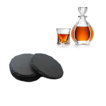 Round Slate Stone Coasters - Set of 4